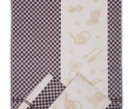 Utěrky z egyptské bavlny ZAHRADA KOSTKA (sada 3 ks) HNĚDÁ